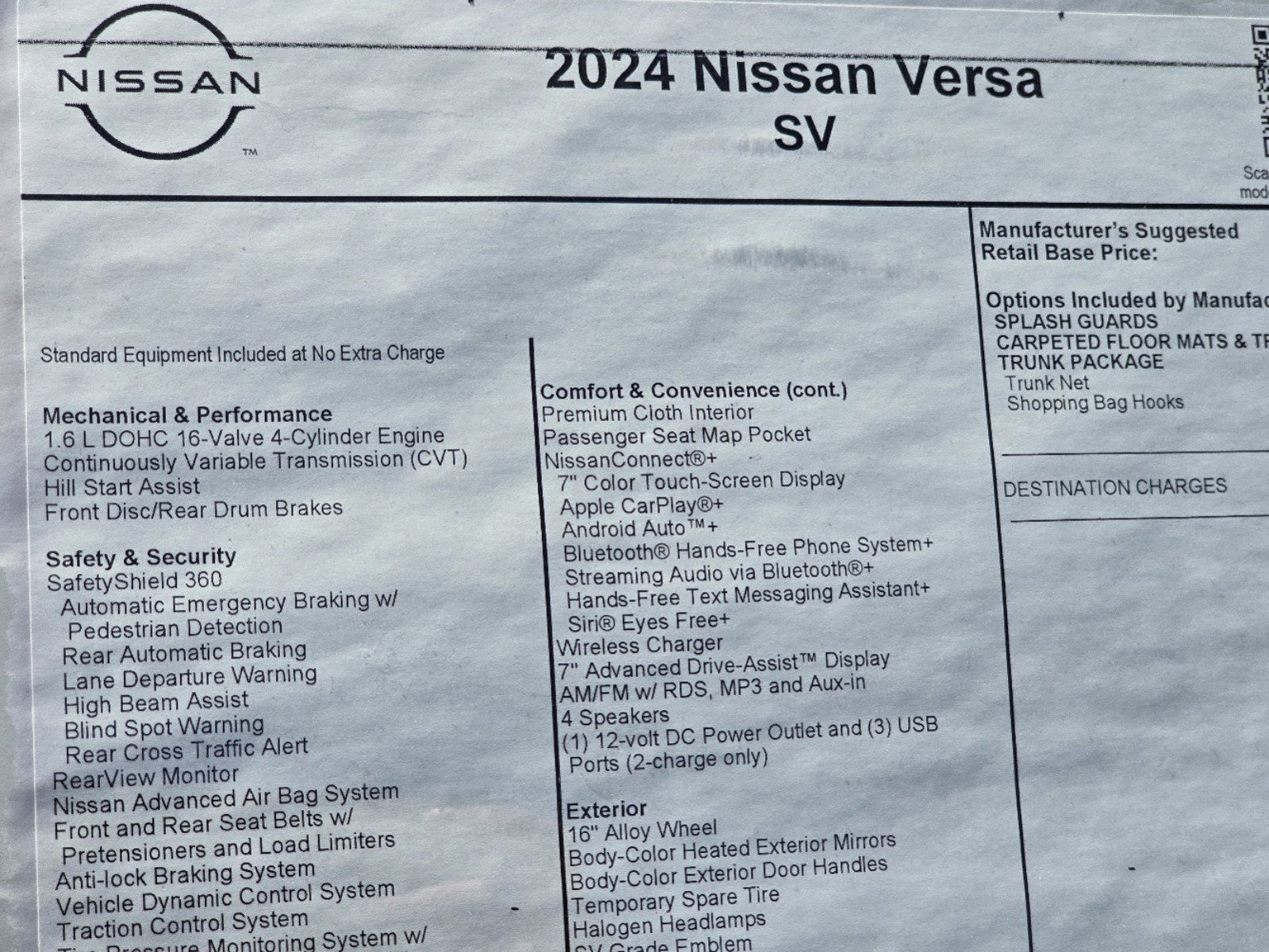 2024 Nissan Versa SV Xtronic CVT® SV